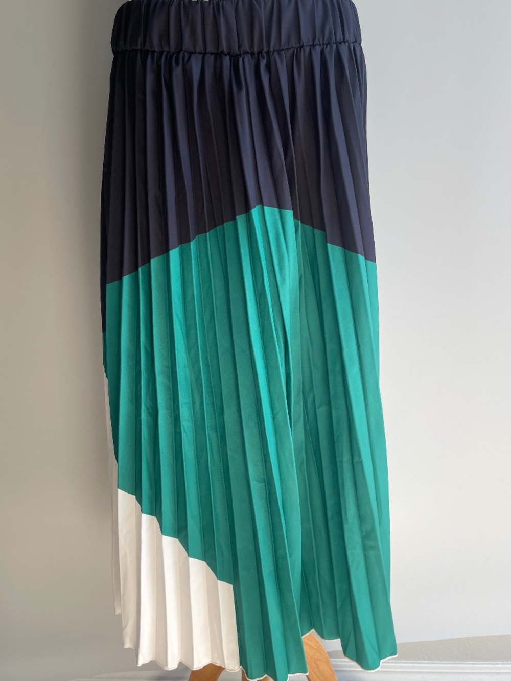 SHEIN Curve Pleated Colorblock Midi Skirt 0XL Green Black White